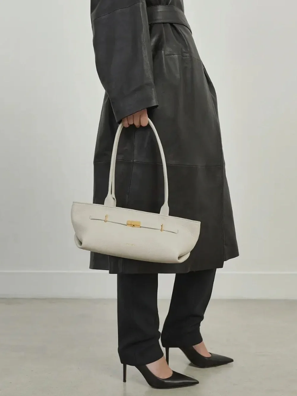 DeMellier London The New York Shoulder Bag Chalk White Grained Leather NWT